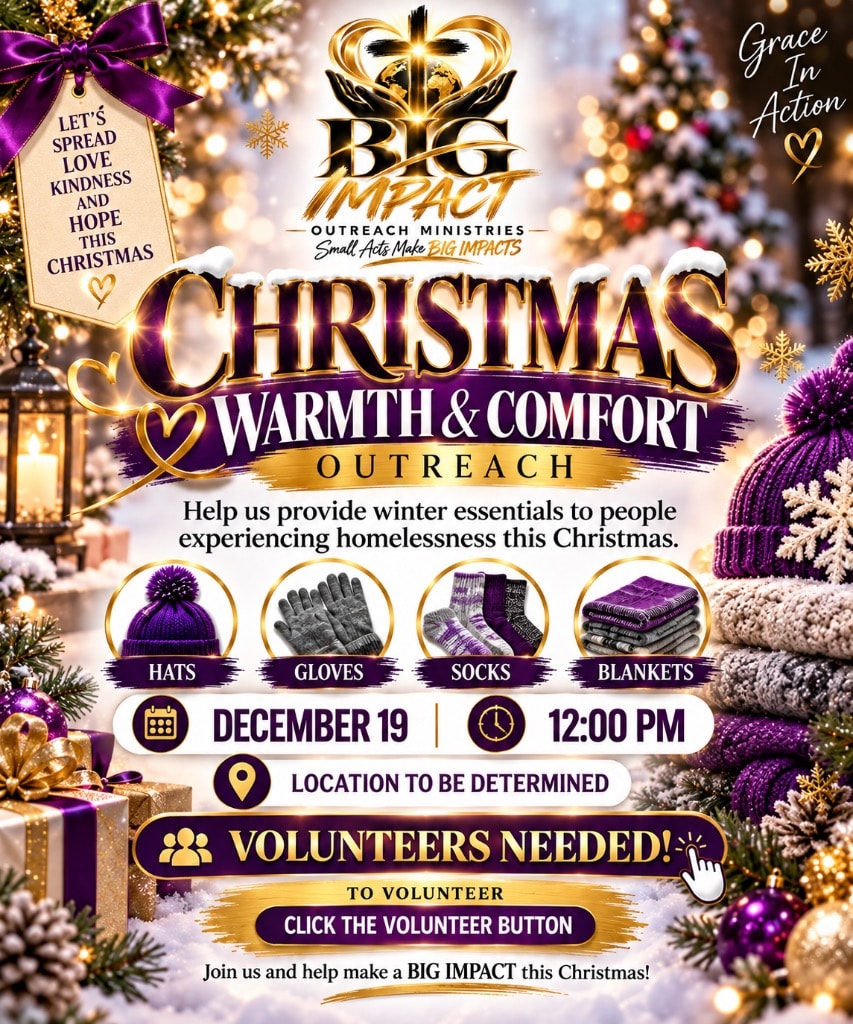 Christmas Warmth and Comfort Outreach flyer, December 19, 12:00 PM